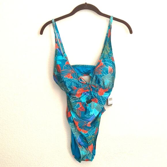NWT Kenneth Cole Tropical Floral Tummy Toner One Piece Swimsuit Size Medium - Picture 2 of 10